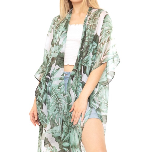 NEW Boho Tropical Leaves Kimono Coverup - Picture 2 of 9
